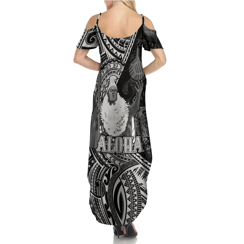 Hawaii King Kamehameha Summer Maxi Dress With Hawaiian Ipu Motifs Black Version