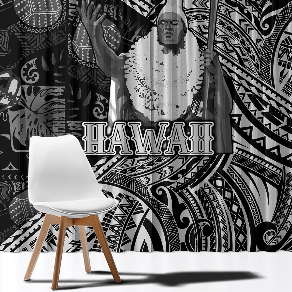 Hawaii King Kamehameha Window Curtain With Hawaiian Ipu Motifs Black Version