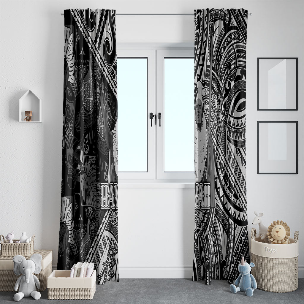 Hawaii King Kamehameha Window Curtain With Hawaiian Ipu Motifs Black Version