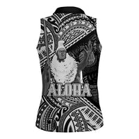 Hawaii King Kamehameha Women Sleeveless Polo Shirt With Hawaiian Ipu Motifs Black Version LT05 - Polynesian Pride