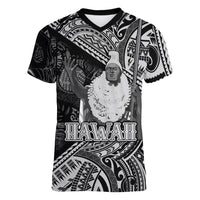 Hawaii King Kamehameha Women V-Neck T-Shirt With Hawaiian Ipu Motifs Black Version LT05 Female Black - Polynesian Pride