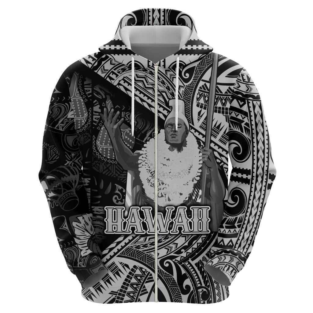 Hawaii King Kamehameha Zip Hoodie With Hawaiian Ipu Motifs Black Version