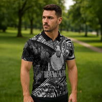 Hawaii King Kamehameha Zipper Polo Shirt With Hawaiian Ipu Motifs Black Version