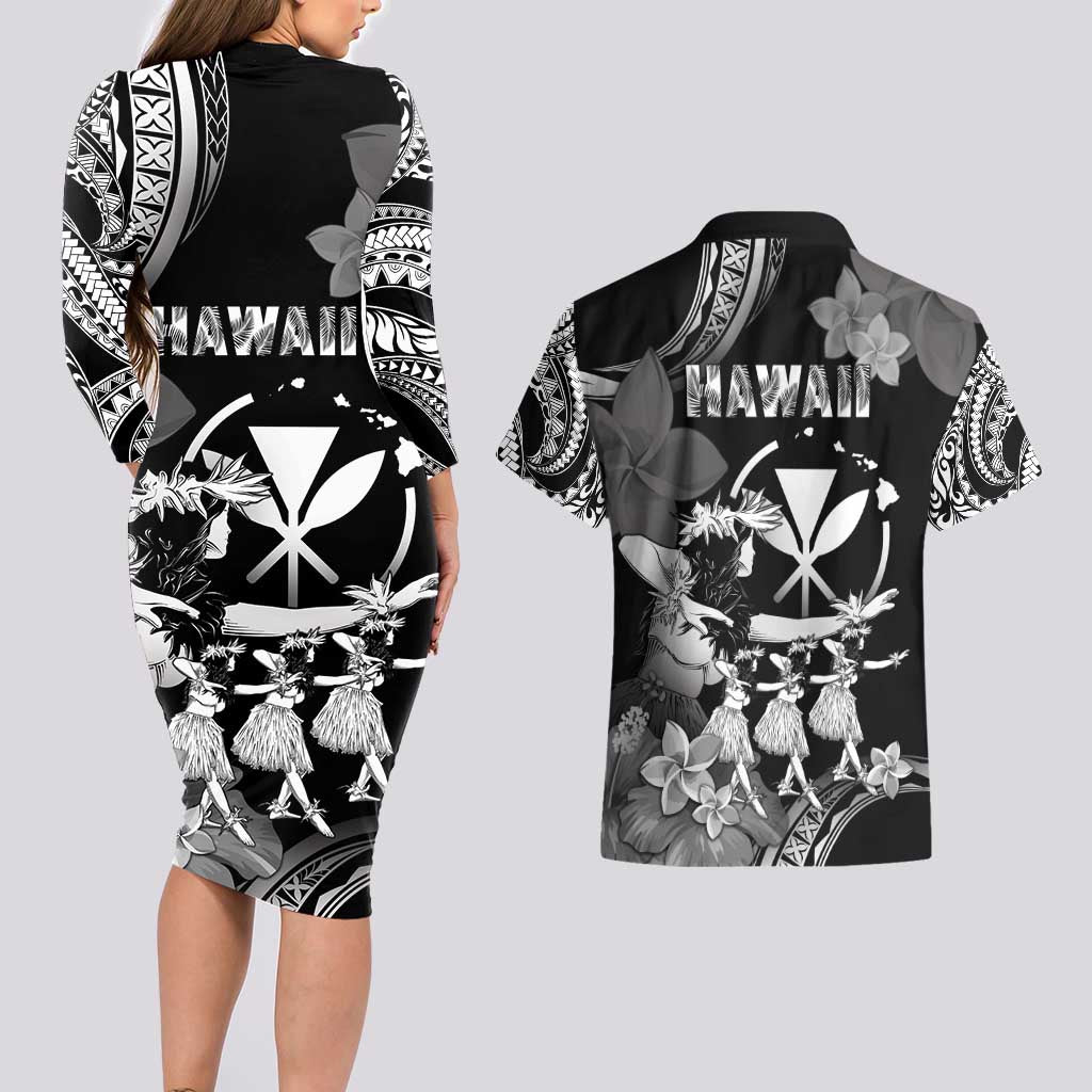 Hawaii Beautiful Hula Dancers Couples Matching Long Sleeve Bodycon Dress and Hawaiian Shirt With Ipu Keke And Pahu Drum LT05 - Polynesian Pride