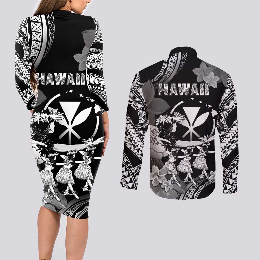 Hawaii Beautiful Hula Dancers Couples Matching Long Sleeve Bodycon Dress and Long Sleeve Button Shirt With Ipu Keke And Pahu Drum LT05 - Polynesian Pride