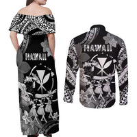 Hawaii Beautiful Hula Dancers Couples Matching Off Shoulder Maxi Dress and Long Sleeve Button Shirt With Ipu Keke And Pahu Drum LT05 - Polynesian Pride