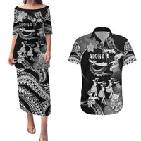 Hawaii Beautiful Hula Dancers Couples Matching Puletasi and Hawaiian Shirt With Ipu Keke And Pahu Drum LT05 Black - Polynesian Pride
