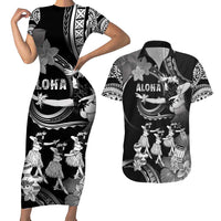 Hawaii Beautiful Hula Dancers Couples Matching Short Sleeve Bodycon Dress and Hawaiian Shirt With Ipu Keke And Pahu Drum LT05 Black - Polynesian Pride