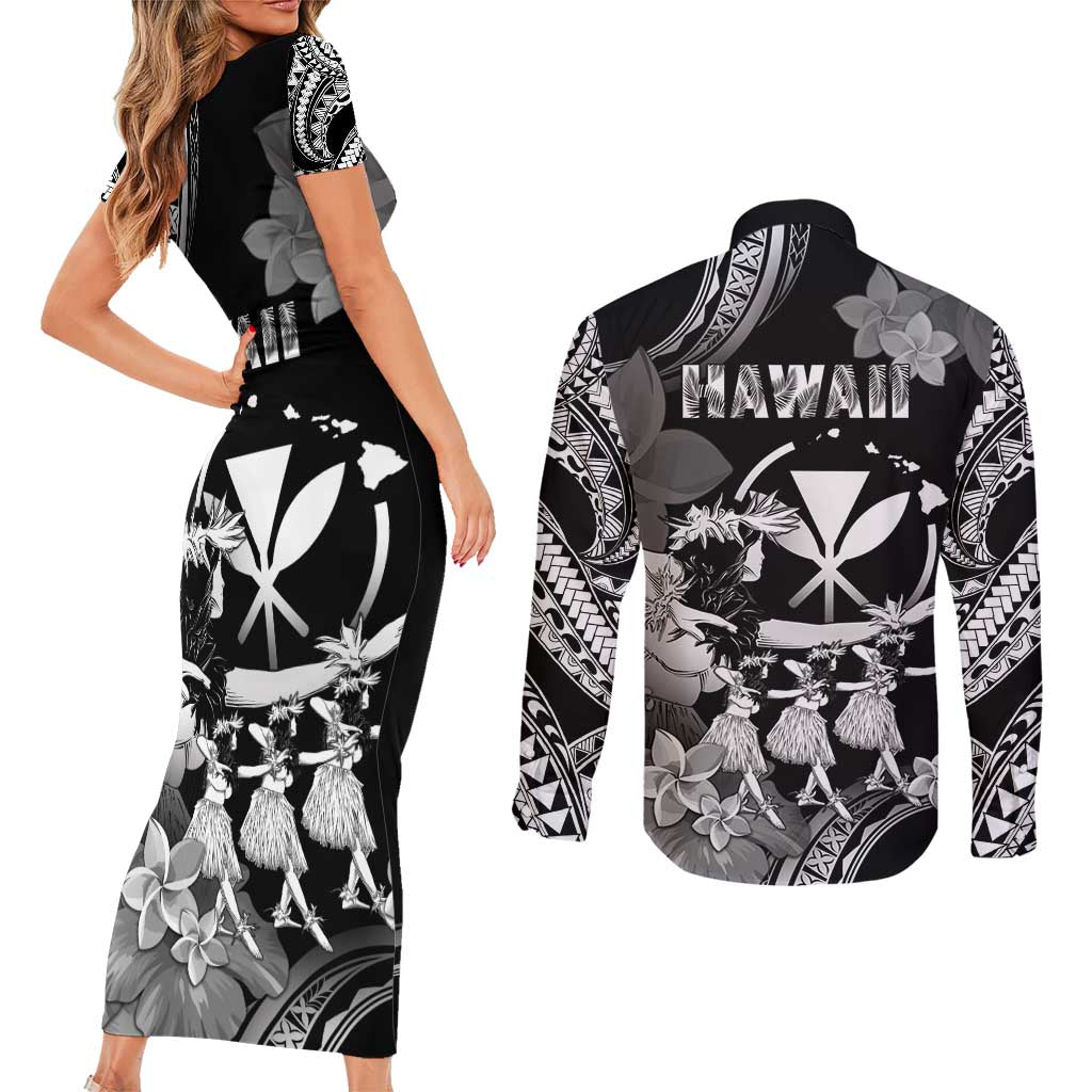 Hawaii Beautiful Hula Dancers Couples Matching Short Sleeve Bodycon Dress and Long Sleeve Button Shirt With Ipu Keke And Pahu Drum LT05 - Polynesian Pride