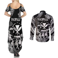 Hawaii Beautiful Hula Dancers Couples Matching Summer Maxi Dress and Long Sleeve Button Shirt With Ipu Keke And Pahu Drum LT05 - Polynesian Pride
