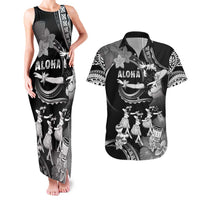 Hawaii Beautiful Hula Dancers Couples Matching Tank Maxi Dress and Hawaiian Shirt With Ipu Keke And Pahu Drum LT05 Black - Polynesian Pride