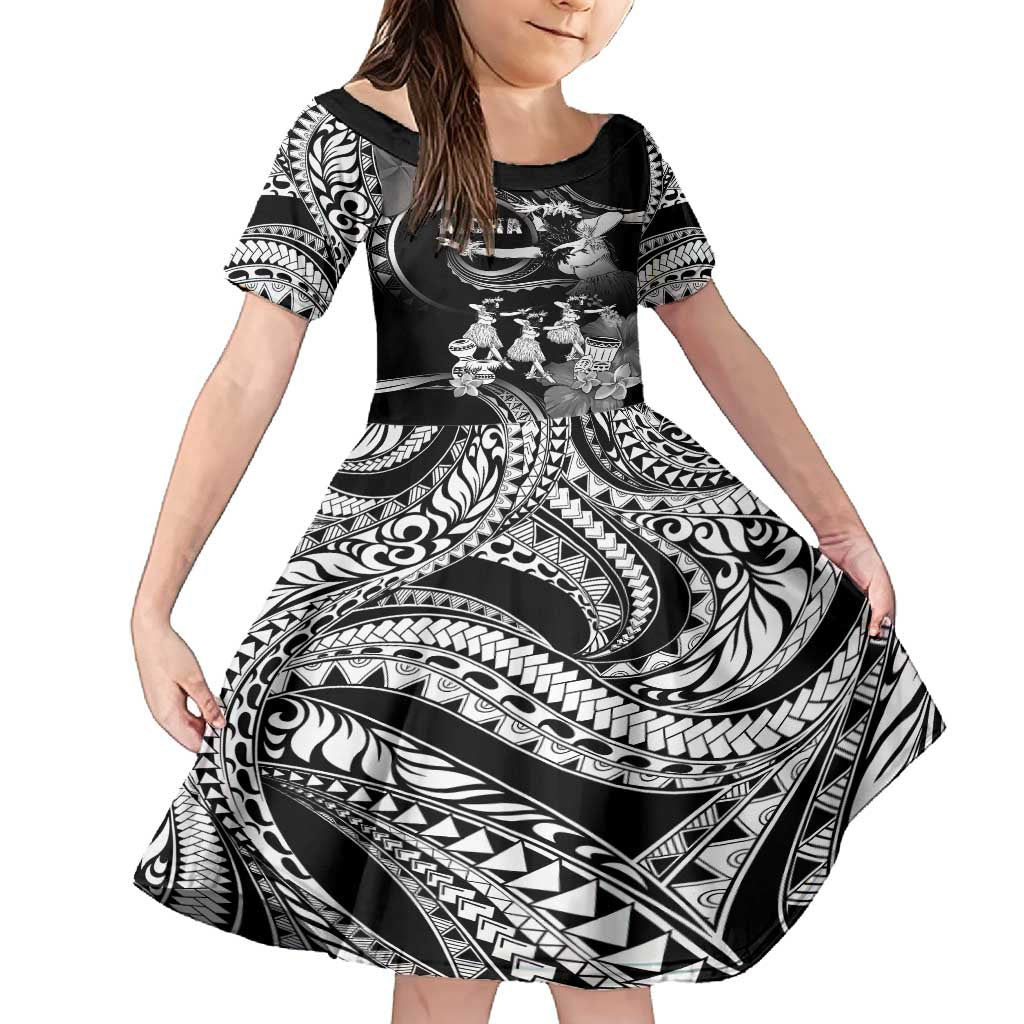 Hawaii Beautiful Hula Dancers Family Matching Long Sleeve Bodycon Dress and Hawaiian Shirt With Ipu Keke And Pahu Drum LT05 Daughter's Dress Black - Polynesian Pride