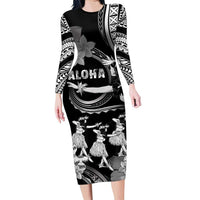 Hawaii Beautiful Hula Dancers Family Matching Long Sleeve Bodycon Dress and Hawaiian Shirt With Ipu Keke And Pahu Drum LT05 Mom's Dress Black - Polynesian Pride