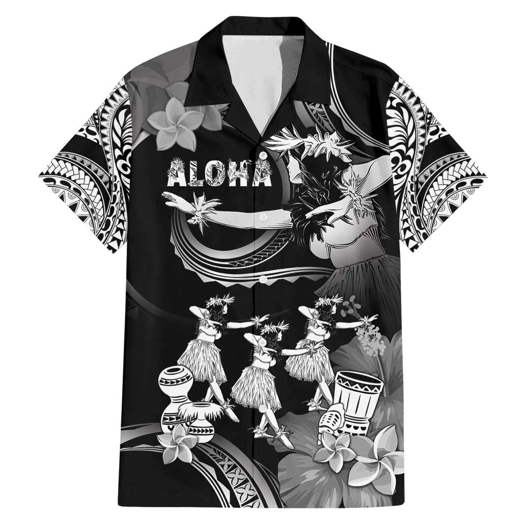 Hawaii Beautiful Hula Dancers Family Matching Mermaid Dress and Hawaiian Shirt With Ipu Keke And Pahu Drum LT05 Dad's Shirt - Short Sleeve Black - Polynesian Pride