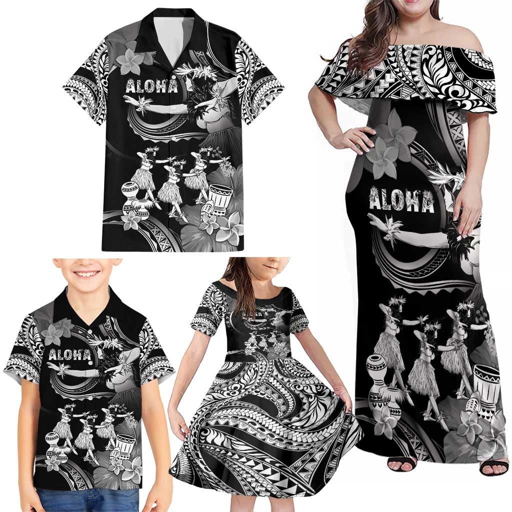Hawaii Beautiful Hula Dancers Family Matching Off Shoulder Maxi Dress and Hawaiian Shirt With Ipu Keke And Pahu Drum LT05 - Polynesian Pride