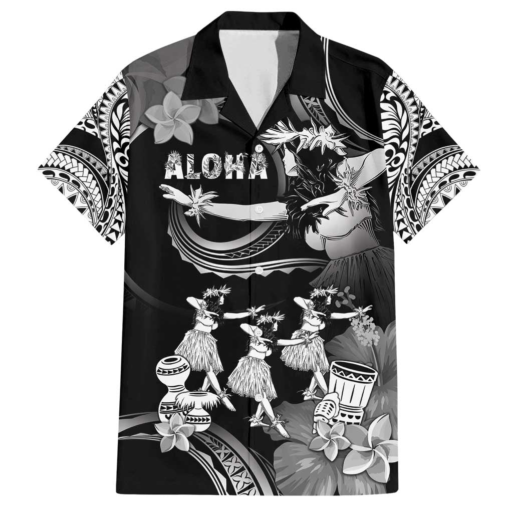 Hawaii Beautiful Hula Dancers Family Matching Off Shoulder Maxi Dress and Hawaiian Shirt With Ipu Keke And Pahu Drum LT05 Dad's Shirt - Short Sleeve Black - Polynesian Pride