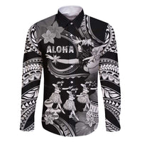 Hawaii Beautiful Hula Dancers Family Matching Off Shoulder Maxi Dress and Hawaiian Shirt With Ipu Keke And Pahu Drum LT05 Dad's Shirt - Long Sleeve Black - Polynesian Pride