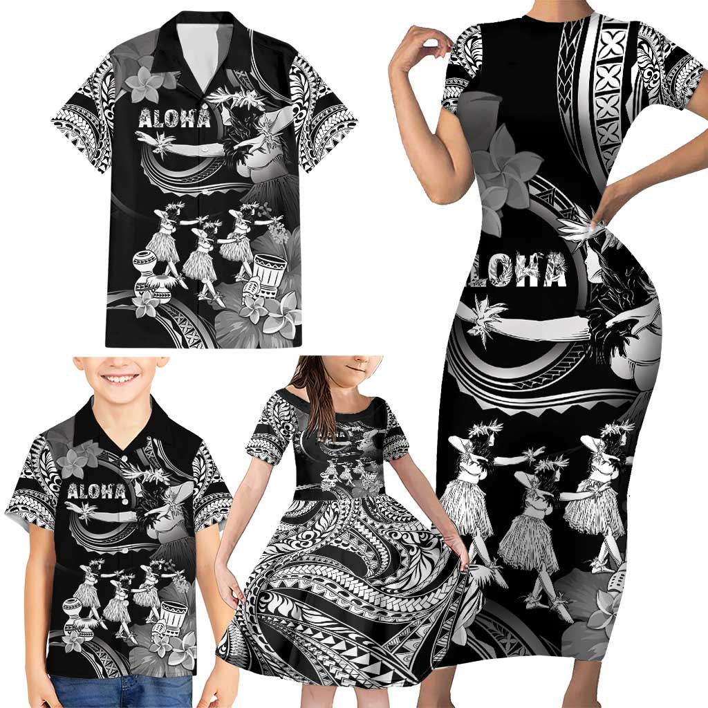 Hawaii Beautiful Hula Dancers Family Matching Short Sleeve Bodycon Dress and Hawaiian Shirt With Ipu Keke And Pahu Drum LT05 - Polynesian Pride
