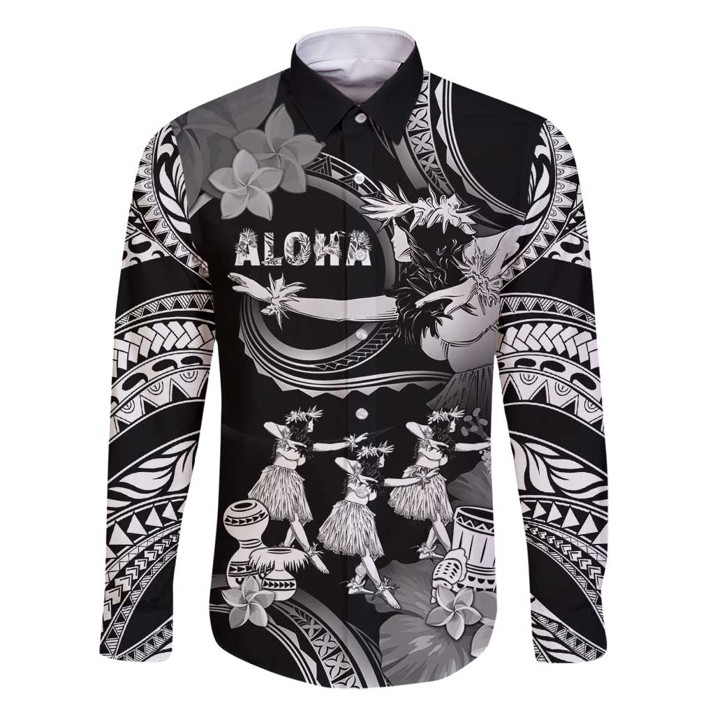Hawaii Beautiful Hula Dancers Family Matching Summer Maxi Dress and Hawaiian Shirt With Ipu Keke And Pahu Drum LT05 Dad's Shirt - Long Sleeve Black - Polynesian Pride