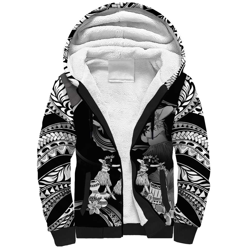 Hawaii Beautiful Hula Dancers Sherpa Hoodie With Ipu Keke And Pahu Drum LT05 Unisex Black - Polynesian Pride
