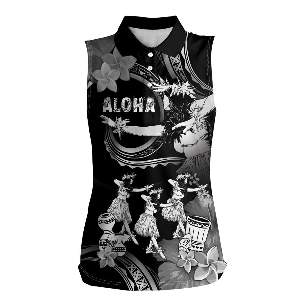 Hawaii Beautiful Hula Dancers Women Sleeveless Polo Shirt With Ipu Keke And Pahu Drum LT05 Female Black - Polynesian Pride