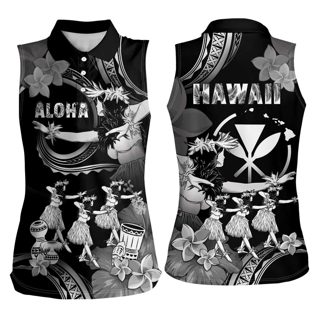 Hawaii Beautiful Hula Dancers Women Sleeveless Polo Shirt With Ipu Keke And Pahu Drum LT05 - Polynesian Pride