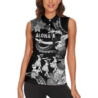Hawaii Beautiful Hula Dancers Women Sleeveless Polo Shirt With Ipu Keke And Pahu Drum LT05 - Polynesian Pride