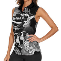 Hawaii Beautiful Hula Dancers Women Sleeveless Polo Shirt With Ipu Keke And Pahu Drum LT05 - Polynesian Pride