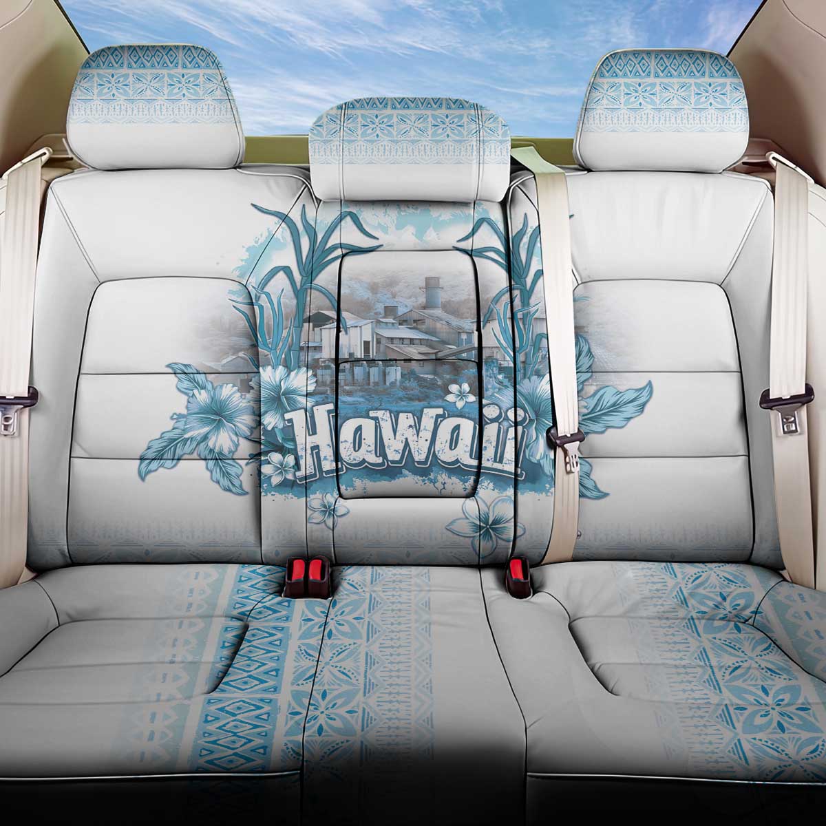 Hawaii Sugar Plantation Back Car Seat Cover With Hawaiian Tapa Pattern LT05 One Size White - Polynesian Pride