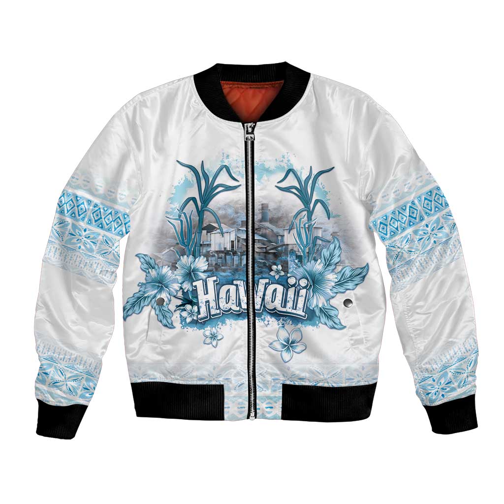 Hawaii Sugar Plantation Bomber Jacket With Hawaiian Tapa Pattern LT05 Unisex White - Polynesian Pride