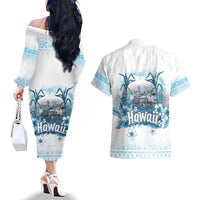 Hawaii Sugar Plantation Couples Matching Off The Shoulder Long Sleeve Dress and Hawaiian Shirt With Hawaiian Tapa Pattern LT05 - Polynesian Pride