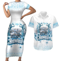 Hawaii Sugar Plantation Couples Matching Short Sleeve Bodycon Dress and Hawaiian Shirt With Hawaiian Tapa Pattern LT05 White - Polynesian Pride