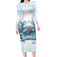 Hawaii Sugar Plantation Family Matching Long Sleeve Bodycon Dress and Hawaiian Shirt With Hawaiian Tapa Pattern LT05 Mom's Dress White - Polynesian Pride