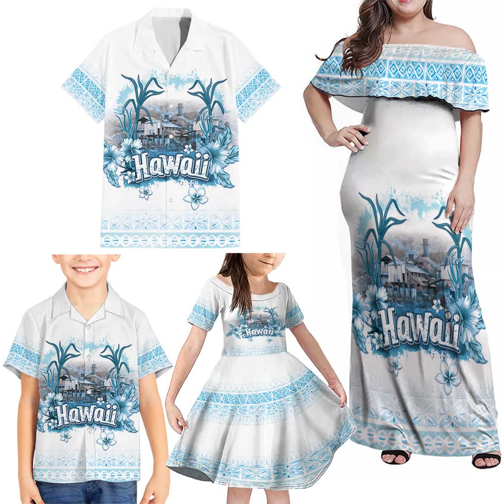 Hawaii Sugar Plantation Family Matching Off Shoulder Maxi Dress and Hawaiian Shirt With Hawaiian Tapa Pattern LT05 - Polynesian Pride