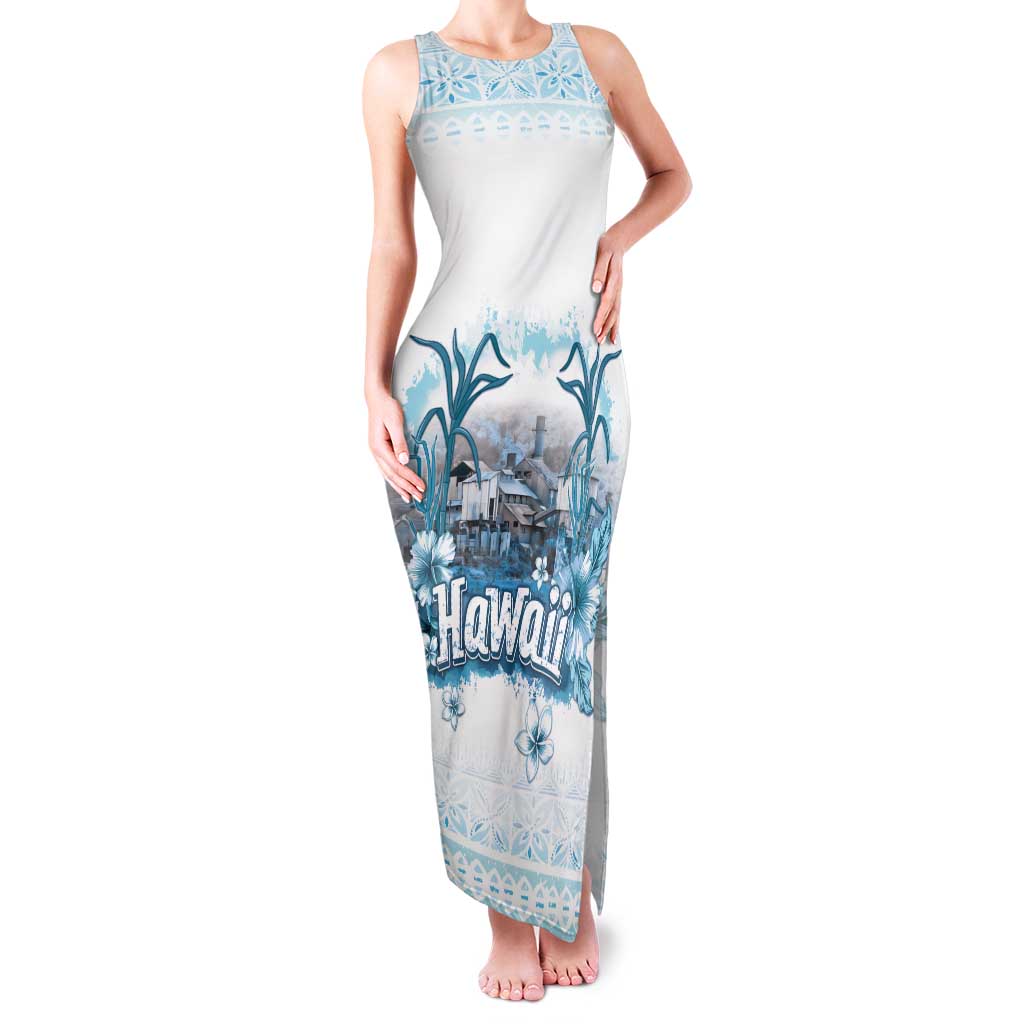 Hawaii Sugar Plantation Family Matching Tank Maxi Dress and Hawaiian Shirt With Hawaiian Tapa Pattern LT05 Mom's Dress White - Polynesian Pride