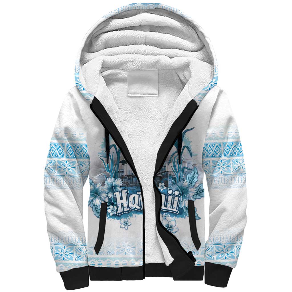 Hawaii Sugar Plantation Sherpa Hoodie With Hawaiian Tapa Pattern LT05 Unisex White - Polynesian Pride