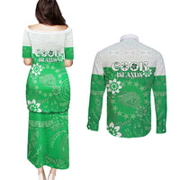 Cook Islands Maori Language Week Couples Matching Puletasi and Long Sleeve Button Shirt Pacific Tapa Pattern LT05 - Polynesian Pride