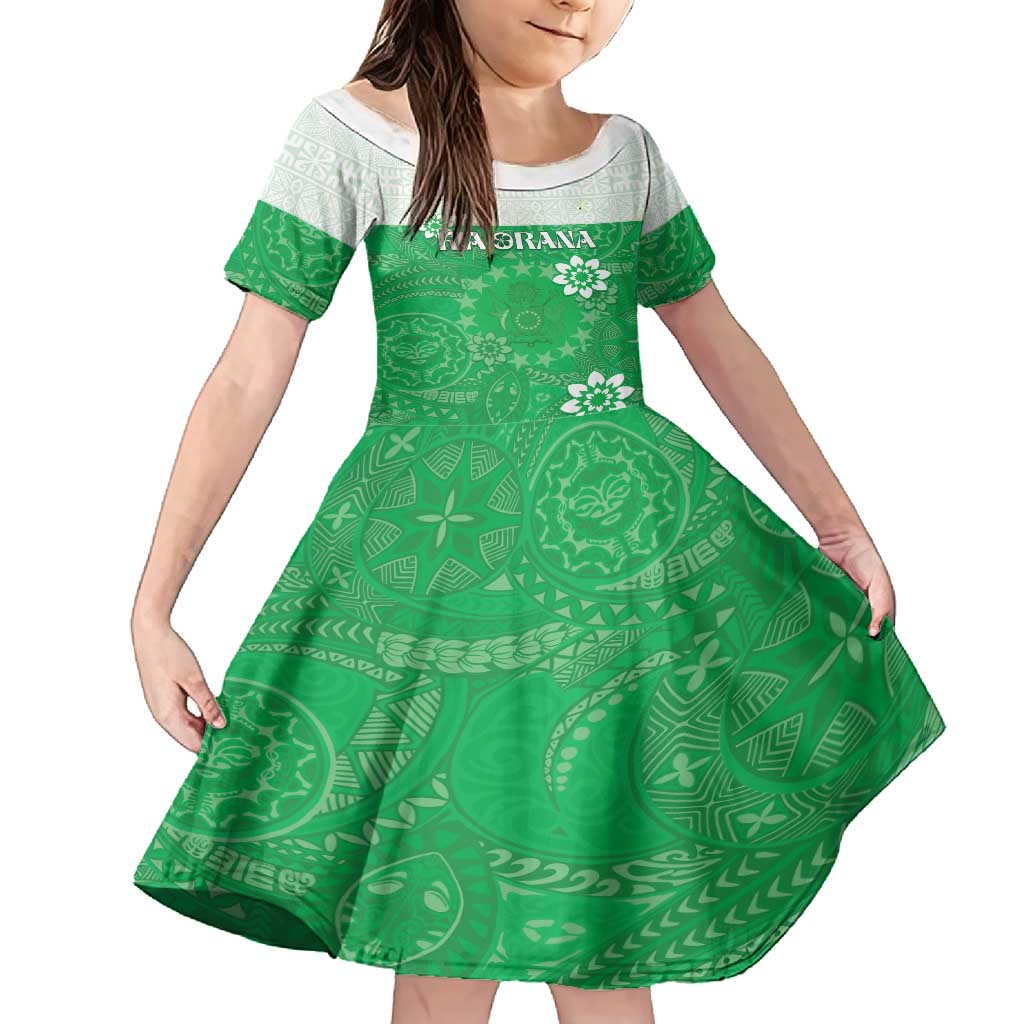 Cook Islands Maori Language Week Family Matching Long Sleeve Bodycon Dress and Hawaiian Shirt Pacific Tapa Pattern LT05 Daughter's Dress Green - Polynesian Pride