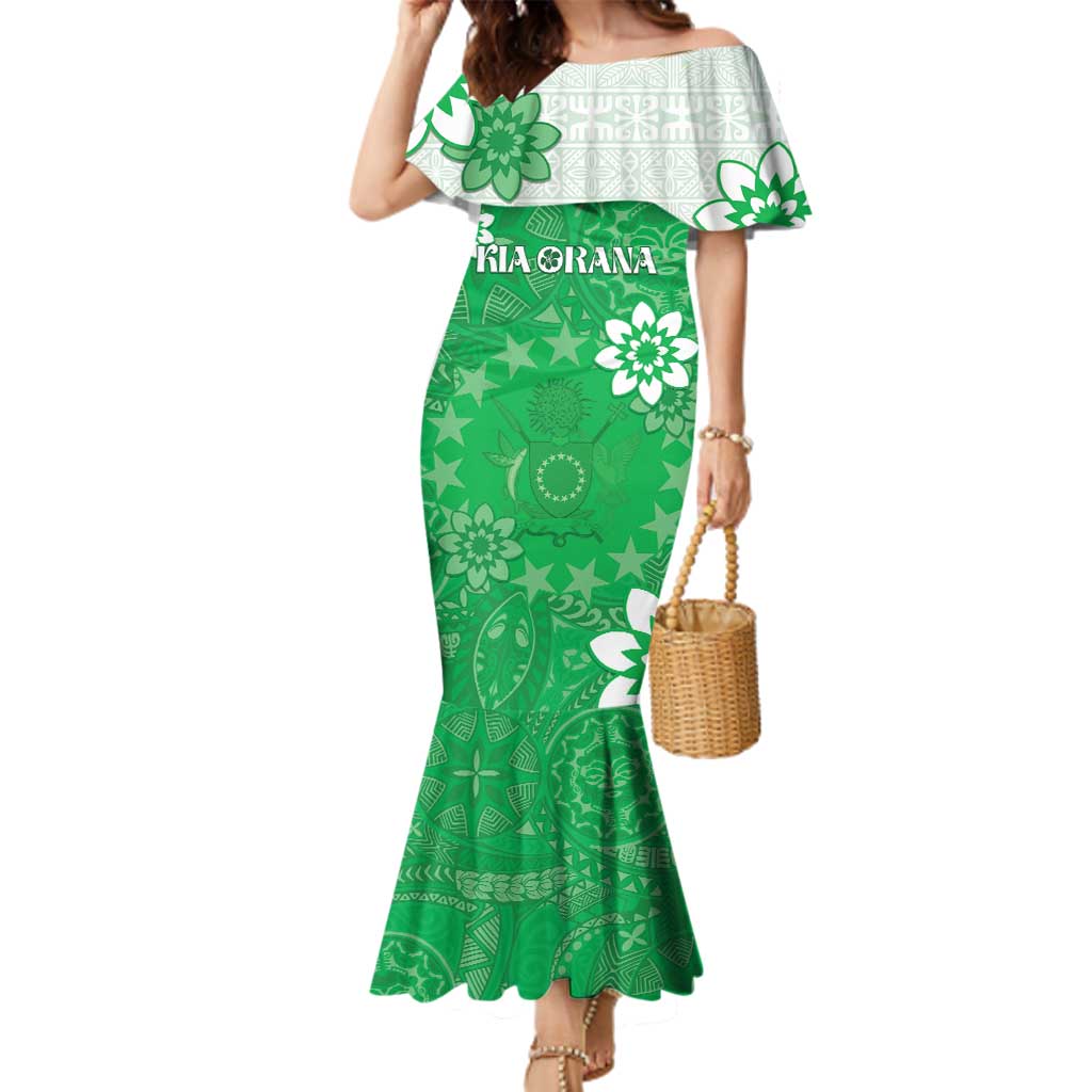 Cook Islands Maori Language Week Family Matching Mermaid Dress and Hawaiian Shirt Pacific Tapa Pattern LT05 Mom's Dress Green - Polynesian Pride
