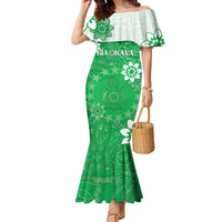 Cook Islands Maori Language Week Family Matching Mermaid Dress and Hawaiian Shirt Pacific Tapa Pattern LT05 Mom's Dress Green - Polynesian Pride