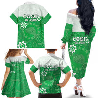 Cook Islands Maori Language Week Family Matching Off The Shoulder Long Sleeve Dress and Hawaiian Shirt Pacific Tapa Pattern LT05 - Polynesian Pride