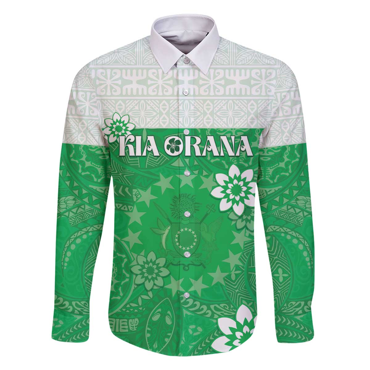 Cook Islands Maori Language Week Family Matching Off The Shoulder Long Sleeve Dress and Hawaiian Shirt Pacific Tapa Pattern LT05 Dad's Shirt - Long Sleeve Green - Polynesian Pride