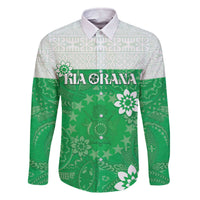 Cook Islands Maori Language Week Family Matching Off The Shoulder Long Sleeve Dress and Hawaiian Shirt Pacific Tapa Pattern LT05 Dad's Shirt - Long Sleeve Green - Polynesian Pride