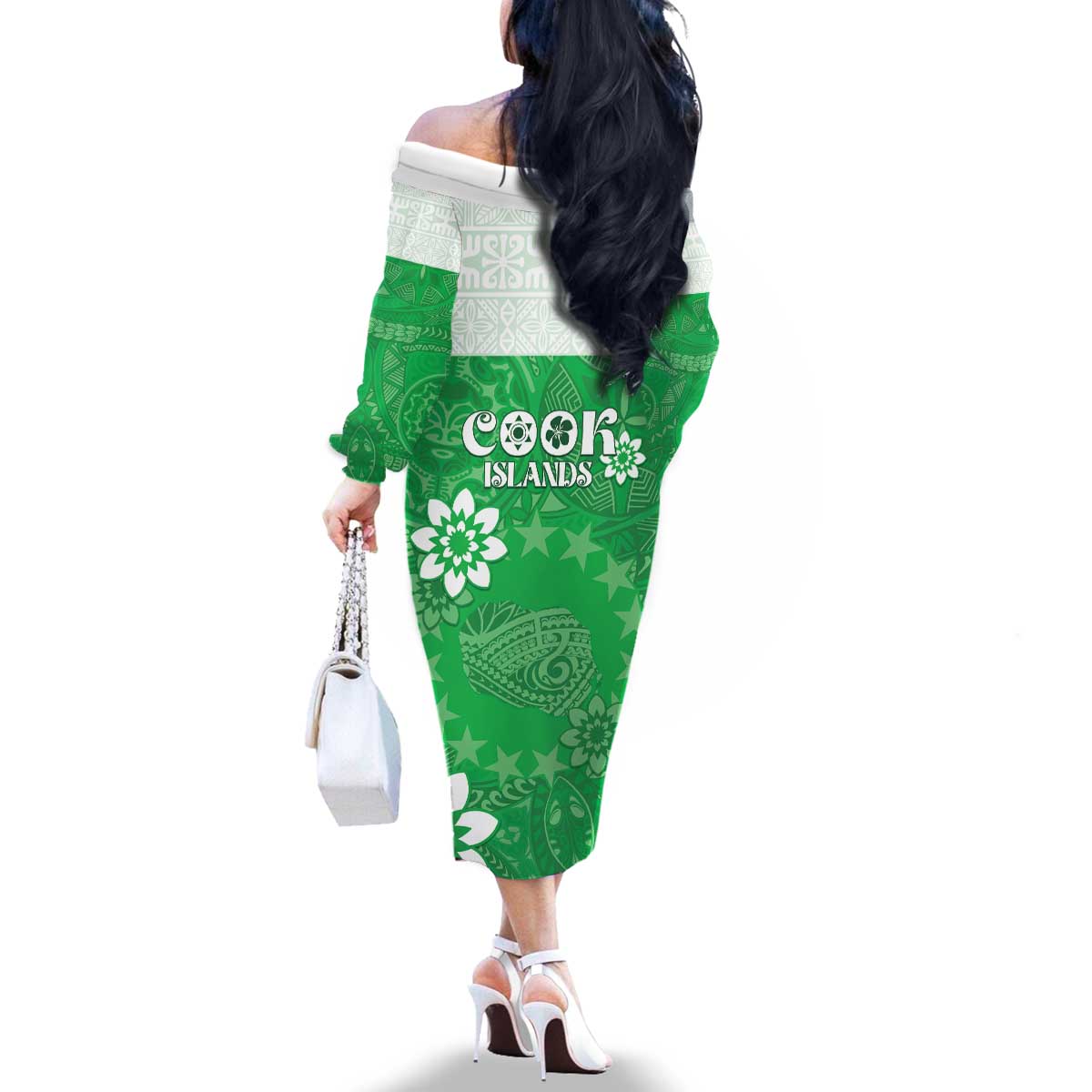 Cook Islands Maori Language Week Family Matching Off The Shoulder Long Sleeve Dress and Hawaiian Shirt Pacific Tapa Pattern LT05 - Polynesian Pride
