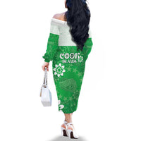 Cook Islands Maori Language Week Family Matching Off The Shoulder Long Sleeve Dress and Hawaiian Shirt Pacific Tapa Pattern LT05 - Polynesian Pride