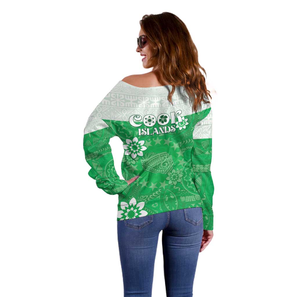 Cook Islands Maori Language Week Off Shoulder Sweater Pacific Tapa Pattern