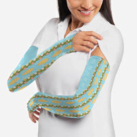 Hawaii Shell Tiare Anthurium Heliconia Lei Arm Sleeves With Tapa Pattern Baby Blue