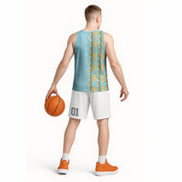 Hawaii Shell Tiare Anthurium Heliconia Lei Basketball Jersey With Tapa Pattern Baby Blue