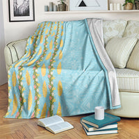 Hawaii Shell Tiare Anthurium Heliconia Lei Blanket With Tapa Pattern Baby Blue LT05 Blue - Polynesian Pride