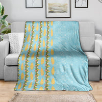 Hawaii Shell Tiare Anthurium Heliconia Lei Blanket With Tapa Pattern Baby Blue LT05 - Polynesian Pride